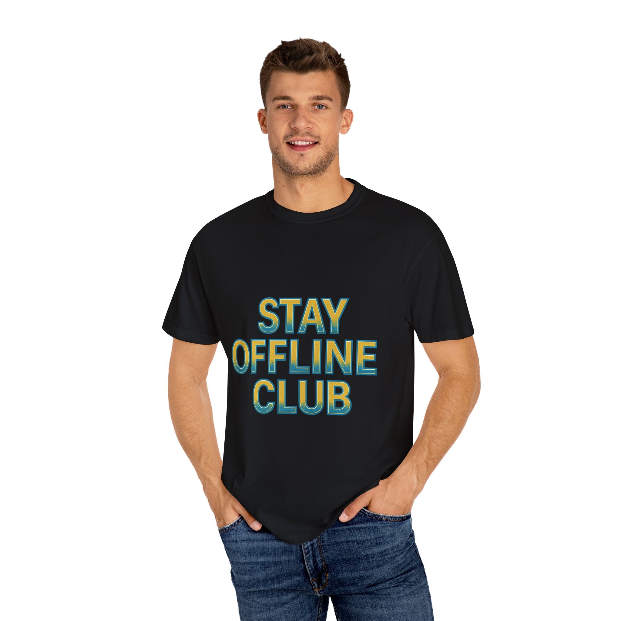 Stay Offline Club Unisex Garment-Dyed T-shirt By Zero Chill Co Drop001 - Casual Relaxed Fit Tee for Digital Detox Lovers